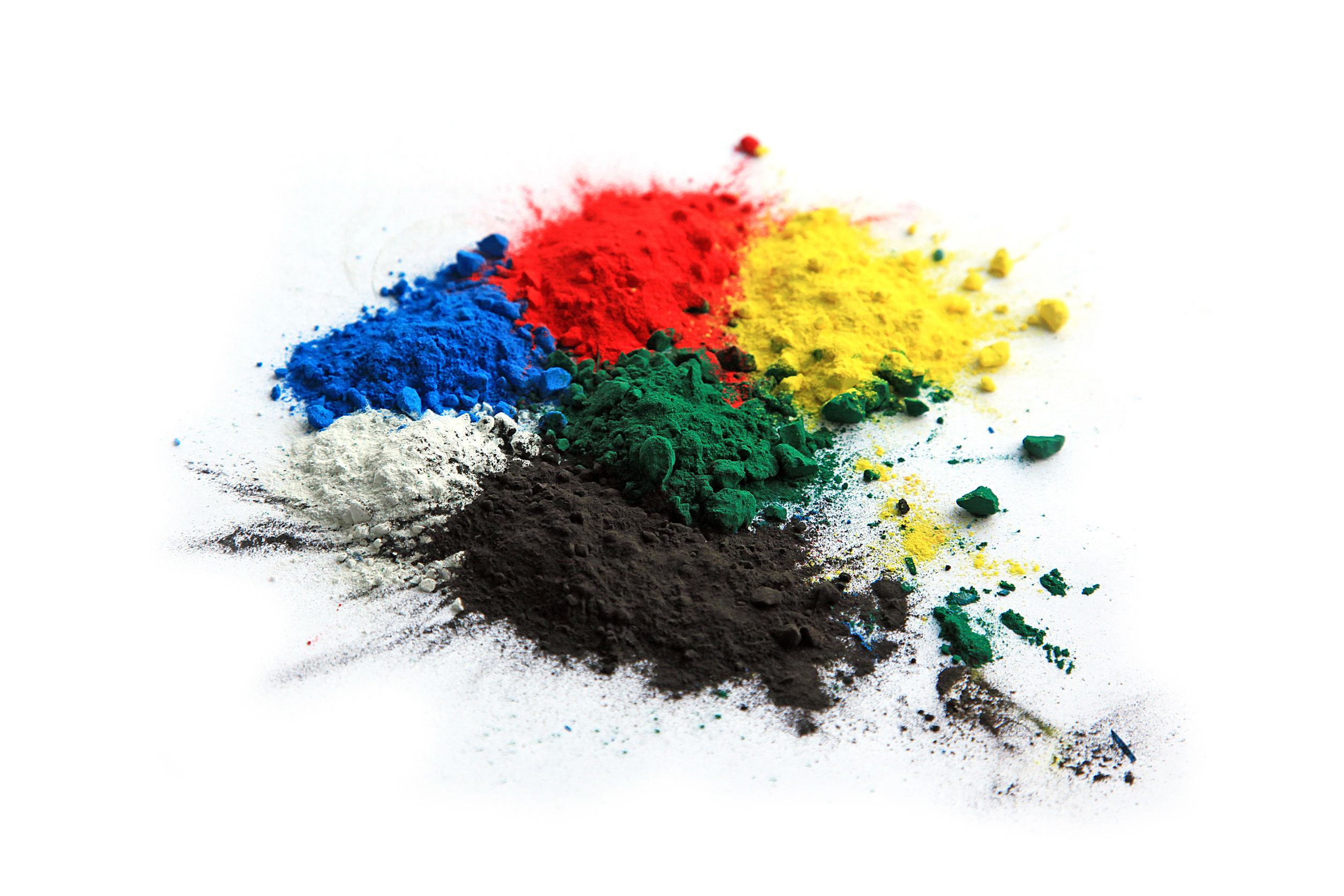 66186971 - collection of colorful powder - yellow, red, black, green, blue, white